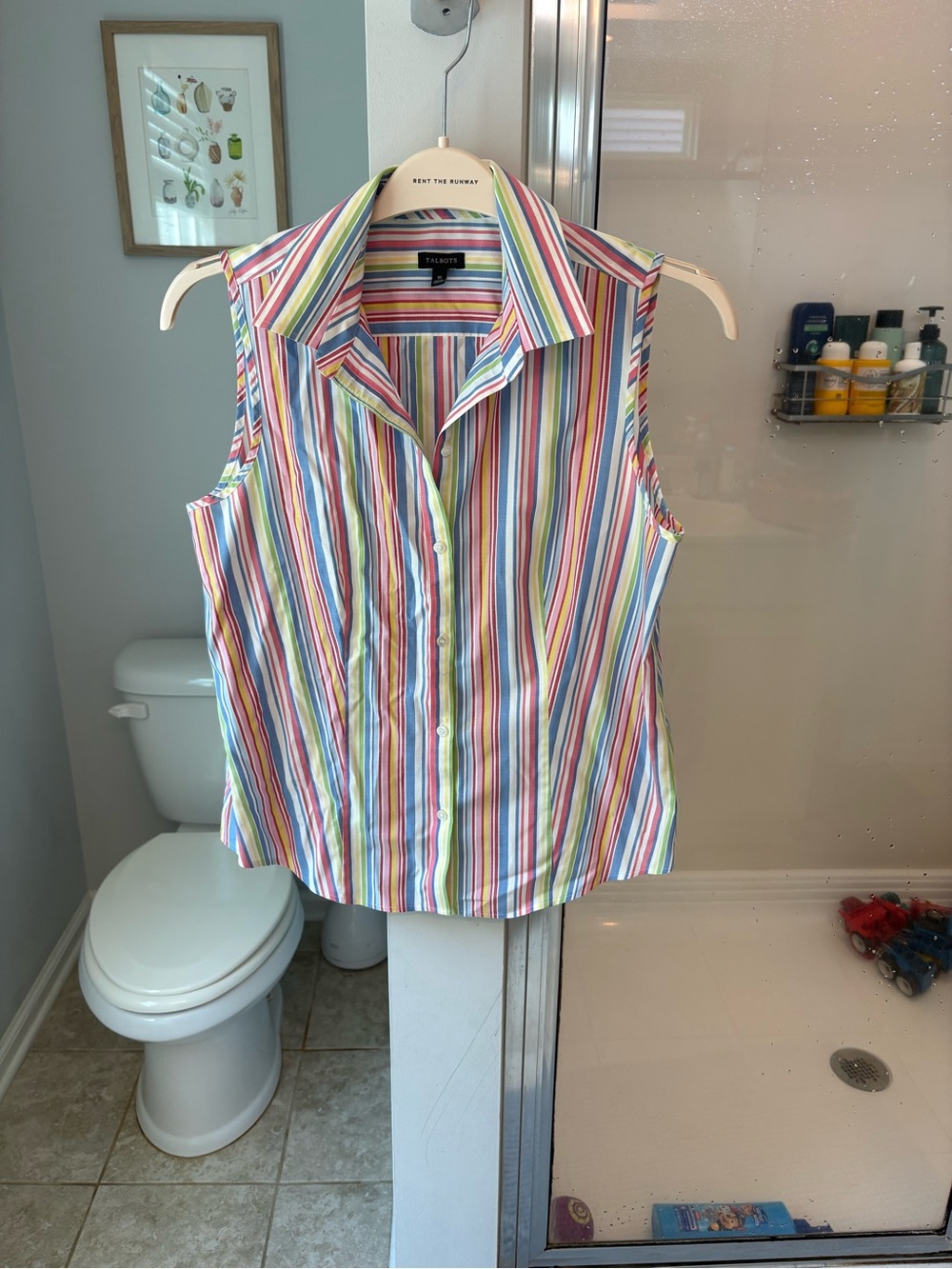 Talbots Striped Sleeveless Blouse in Blue, Pink, Yellow,‎ Green